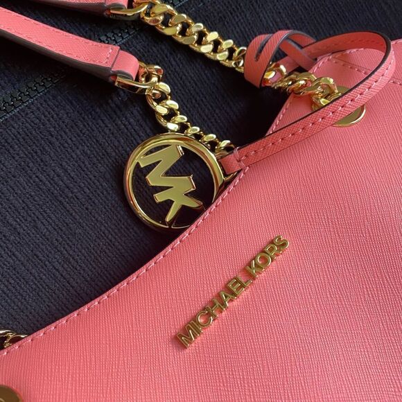 Michael Kors Jet Set Large Saffiano Leather Shoulder Bag Pink - Picture 4 of 11